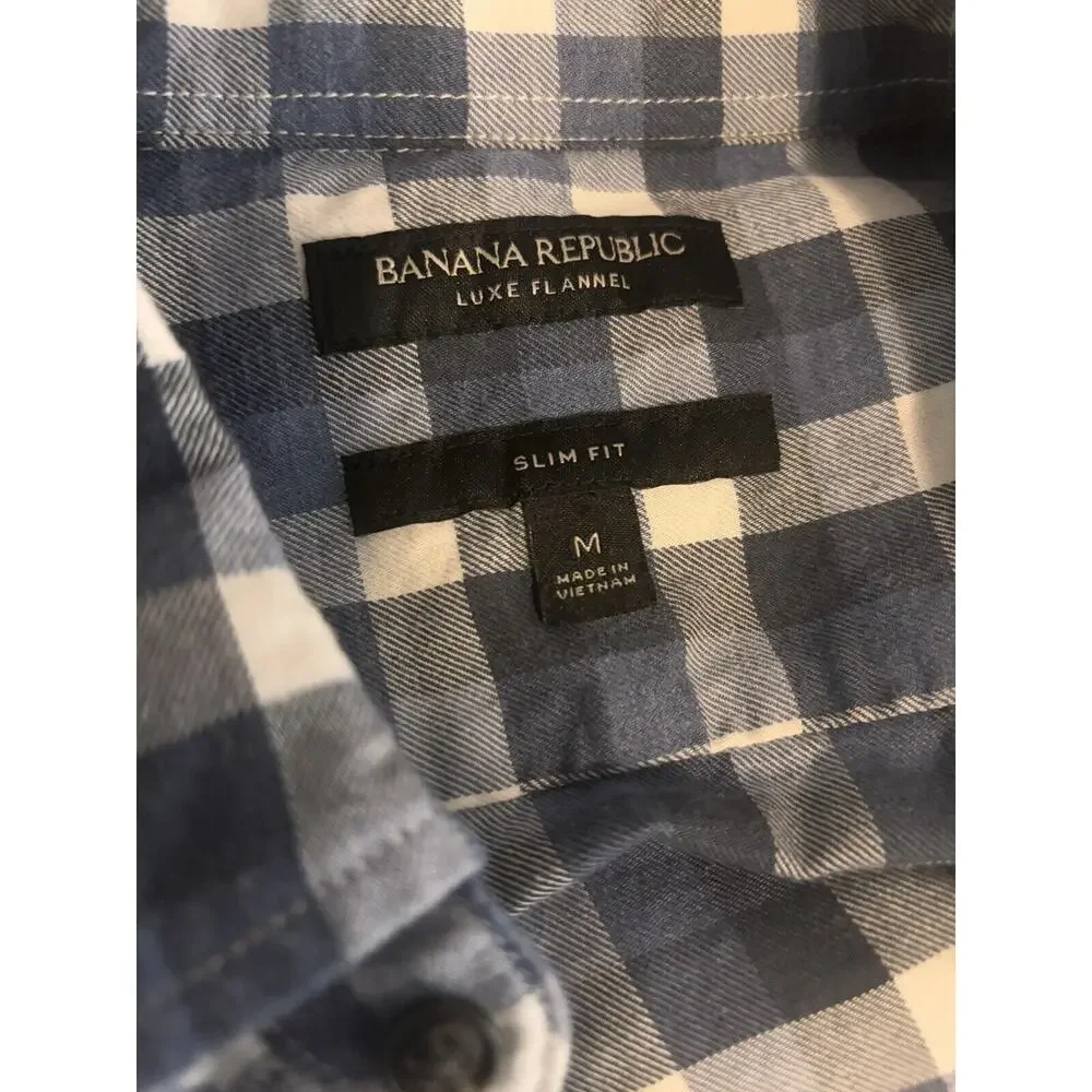 Banana Republic Slim Fit Men's Blue White Plaid Button Down Medium Long Sleeve